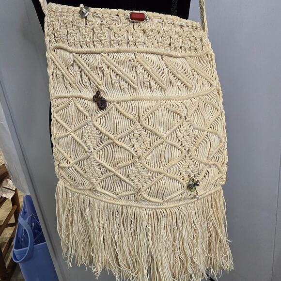 Vintage MACRAME purse cottage boho 70s handmade bag festival feminine beachy - Picture 3 of 13